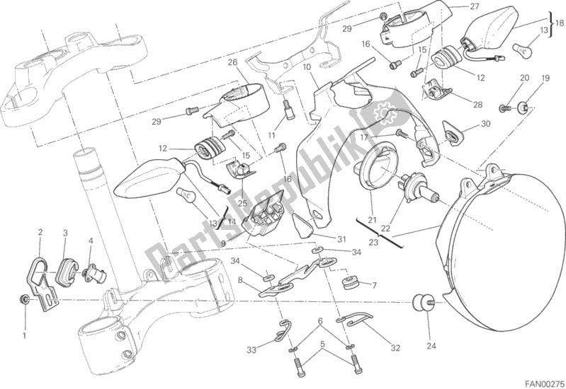 Todas as partes de Farol do Ducati Monster 821 Stripes USA 2016
